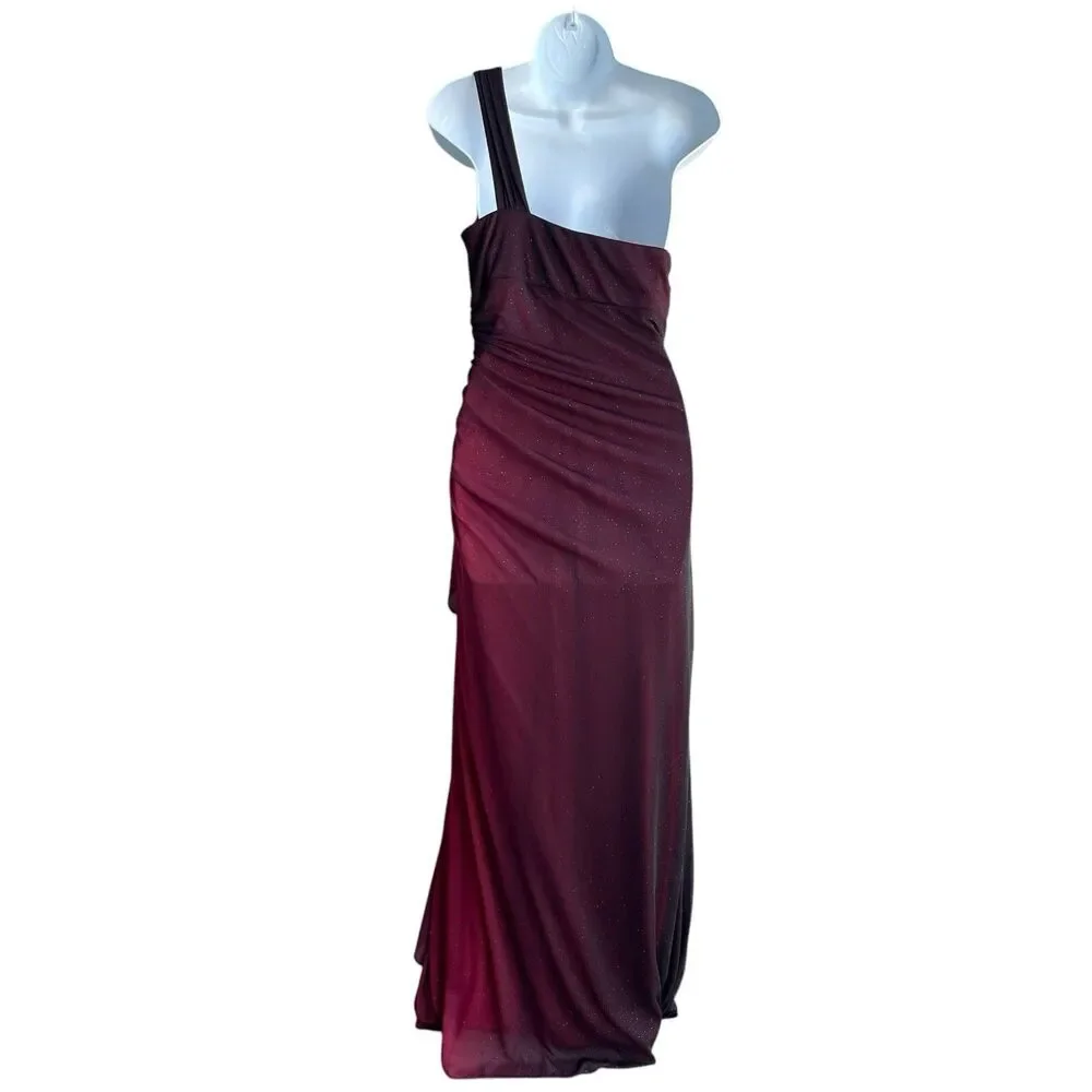 Vtg Blondie Nites Gothic Gown Red Black Ombre One Shoulder Grunge Dress Size 11